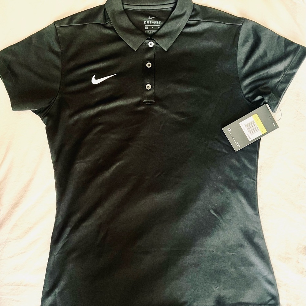 Nike Women’s Black Short-Sleeve Dri-FIT Polo with White Swoosh